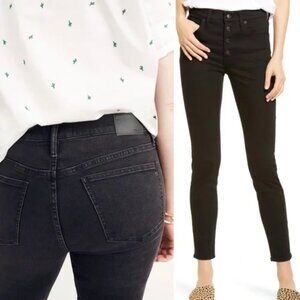 Madewell 9” Mid Rise Skinny Jeans Button Front Edition Vintage Wash Black Denim